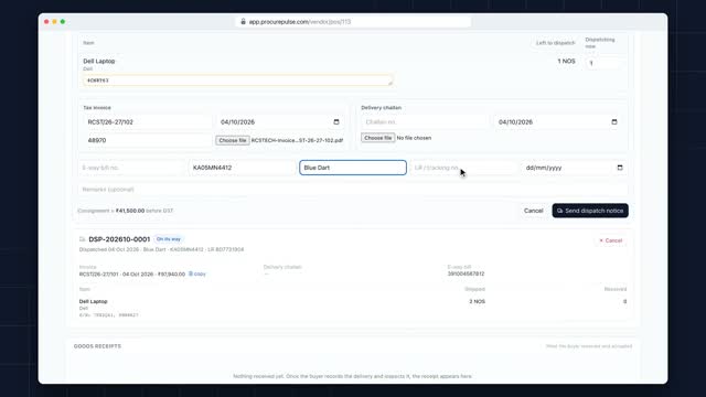 Send a dispatch notice