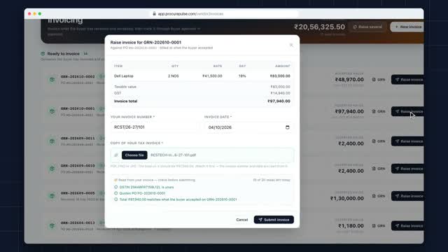 Raise an invoice from an accepted delivery